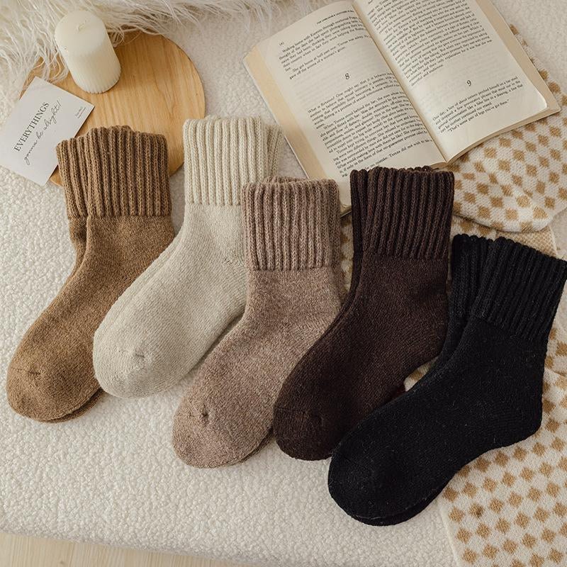 5-Pair Women'S Mid-Calf Socks, Warm & Comfy, Casual Must-Have for Fall Winter Daily Wear