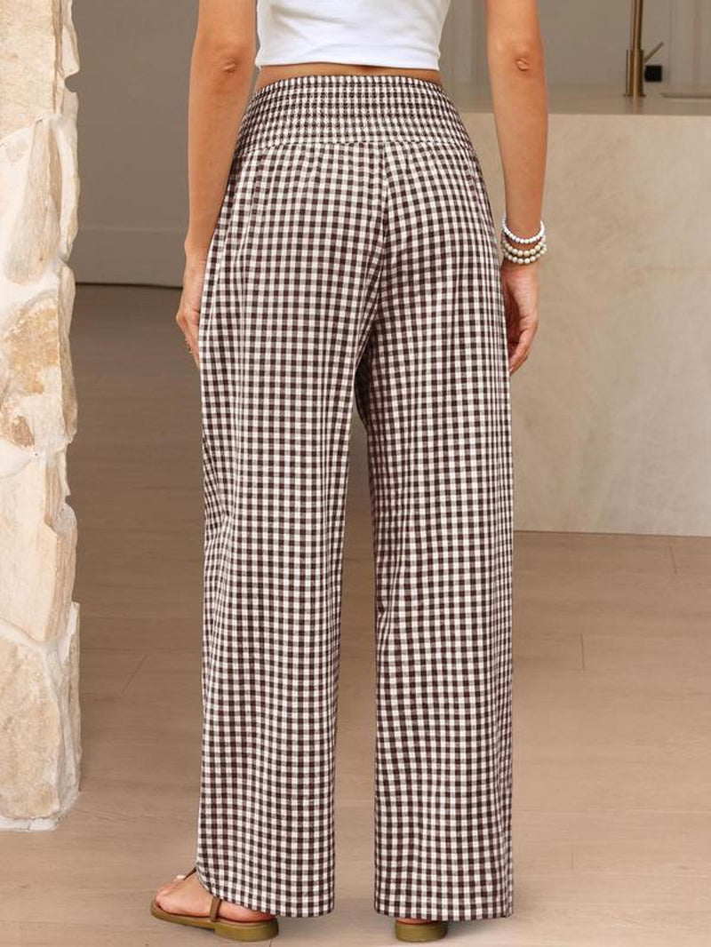ANRABESS Womens Striped Gingham Palazzo Pants Wide Leg High Waisted Lounge Pajama Pants Cute Casual Trousers with Pockets for Comfort