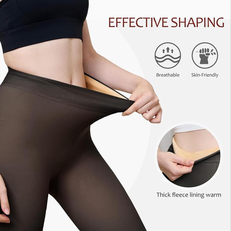 Legging Warm Winter Women'S Fleece Lined Tights Sheer Fake Translucent Thermal High Waist Pantyhose Tights Leggings