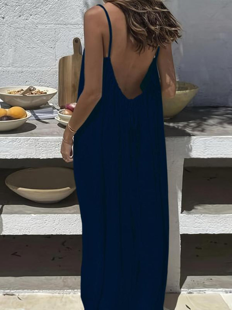 Women'S Solid Color Backless Cami Dress, Casual Sleeveless Dress for Summer, Ladies Clothes for Beach Holiday Vacation