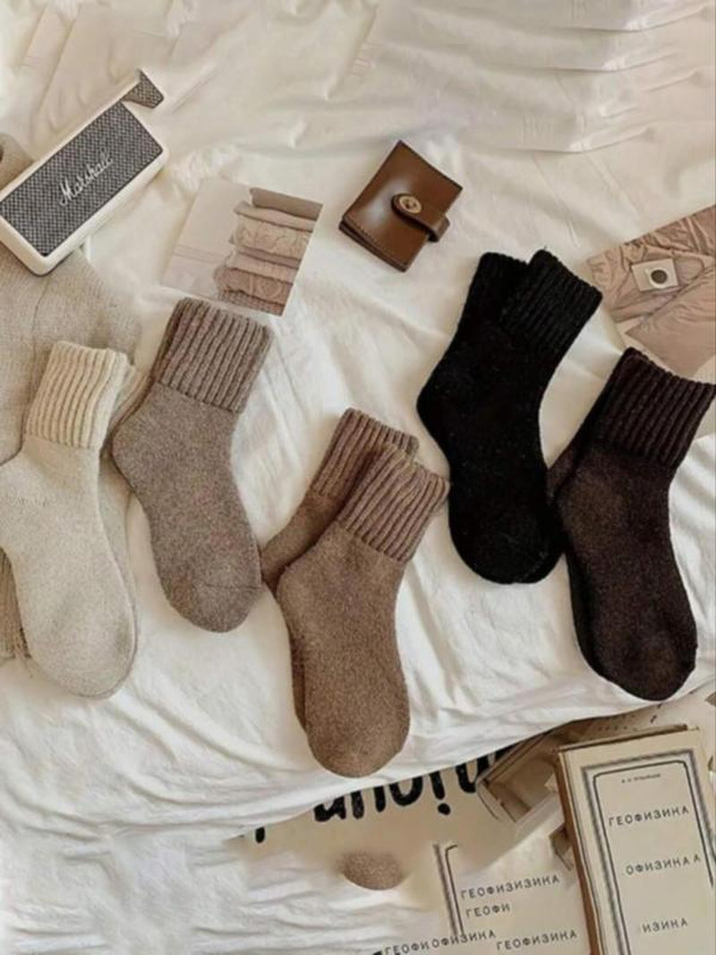 5-Pair Women'S Mid-Calf Socks, Warm & Comfy, Casual Must-Have for Fall Winter Daily Wear