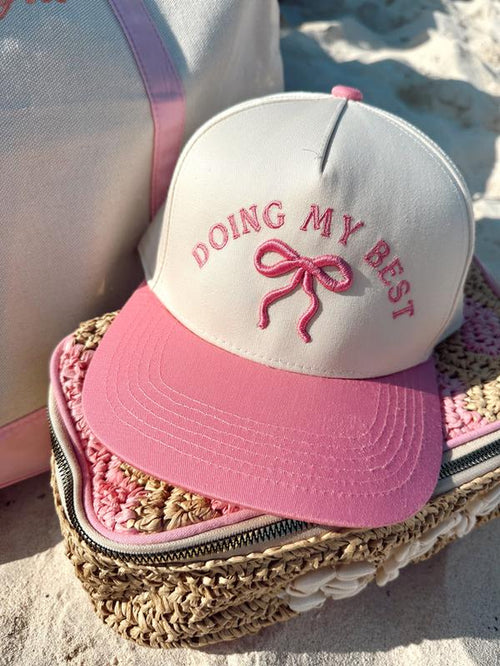 Doing My Best Pink Vintage Trucker Hat with Bow Detail & Elegant Embroidery for Daily Motivation and Comfort